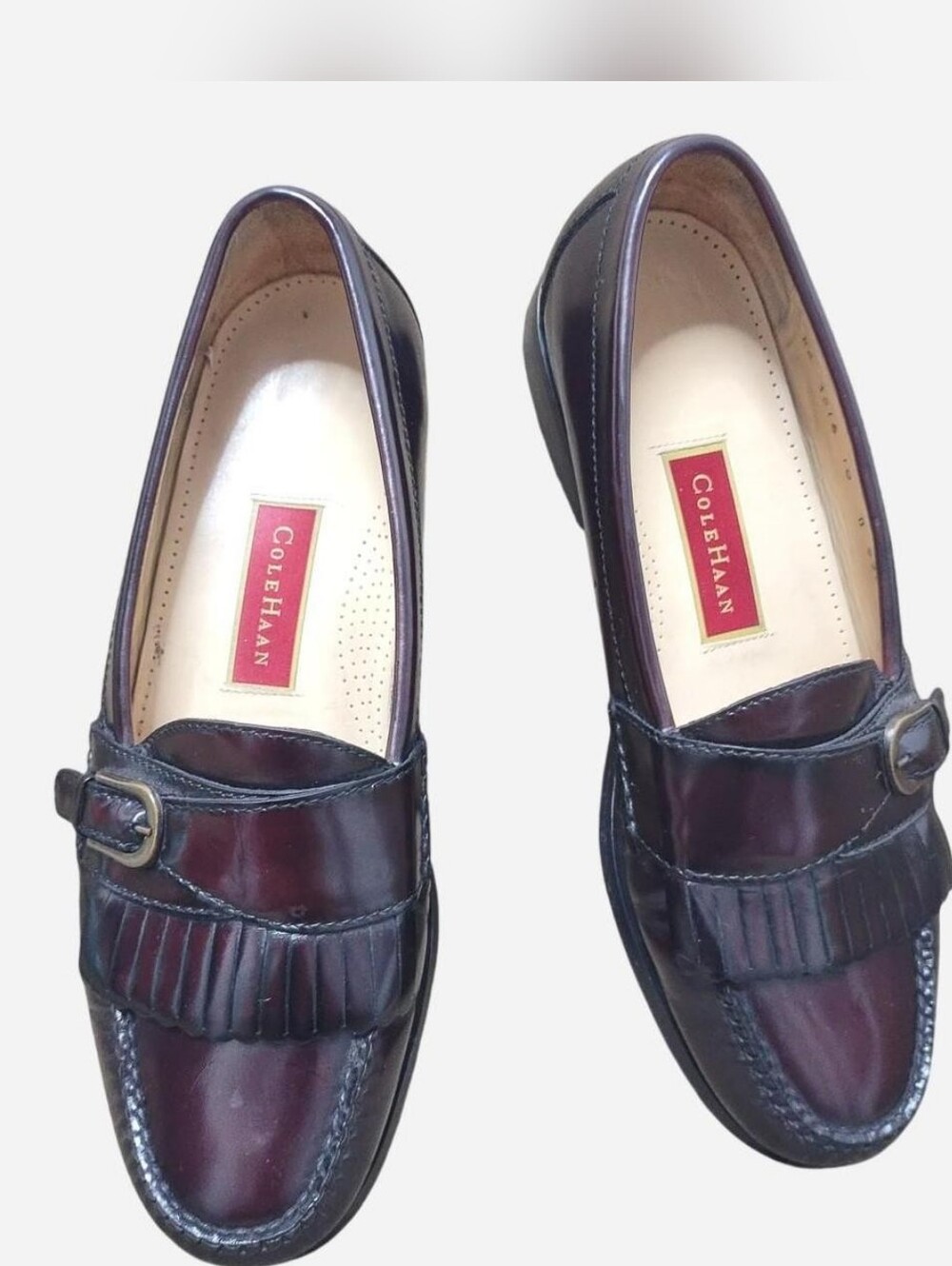 Cole Haan Men’s Burgundy/Brown Leather Kiltie Buckle Loafers Size 10D Dress Shoe